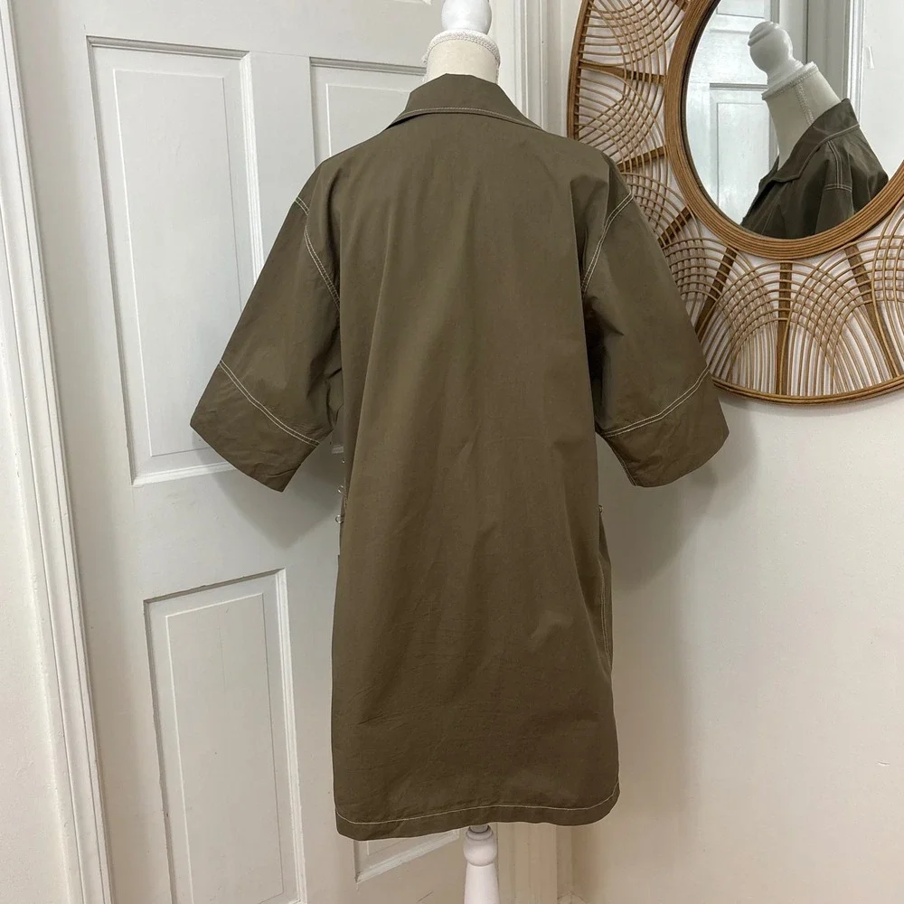 Tory Burch Boxy Cotton Shift Dress 12 Olive Green Utility Safari Gorpcore